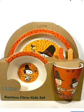 Peanuts Snoopy Thanksgiving 5pc Bamboo Fiber Dinnerware Set Baby Toddler Child